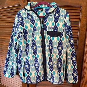 Patagonia Synchilla blue, hooded, front zip, snap sweatshirt- Size XL